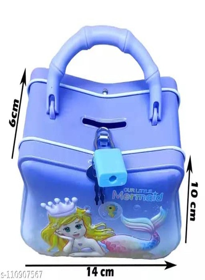 SHREE TECHNESH® Cute and Practical 3D Printed Metal Frozen Princess Piggy Bank with Lock and Key Multicolor (Blue Mermaid) - Image 5